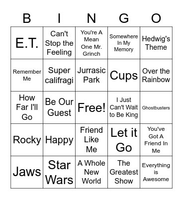 Movie Songs Bingo Card