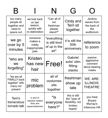 Illinois Theatre Orientation 2021-2022 Bingo Card