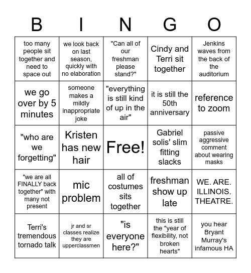 Illinois Theatre Orientation 2021-2022 Bingo Card