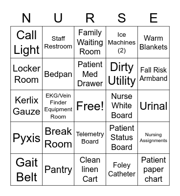 Nursing Student Clinical Orientation Bingo Card