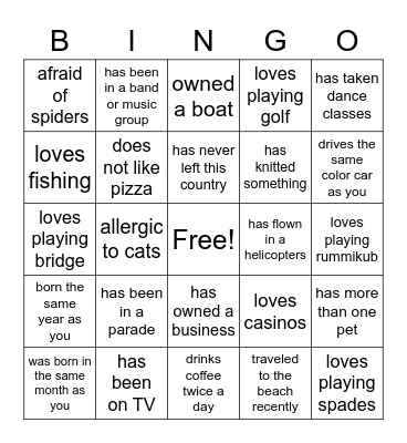 Find Someone Who Bingo Card