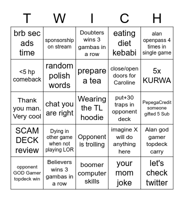 Alanzq's regular Stream Bingo Card