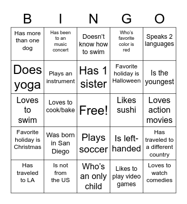 Find someone who... Bingo Card