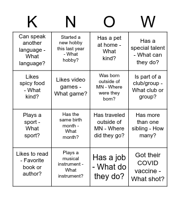 Untitled Bingo Card