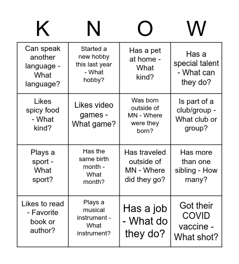 Untitled Bingo Card