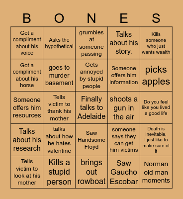 Norman Bones Bingo Card