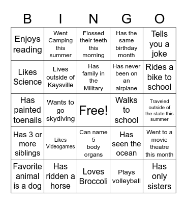 Find someone in class who.... Bingo Card