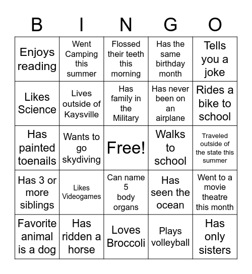 Find someone in class who.... Bingo Card