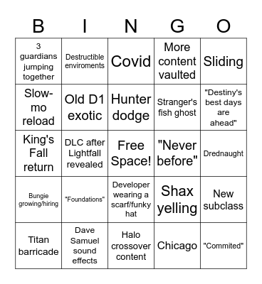 Witch Queen Reveal Stream Bingo Card
