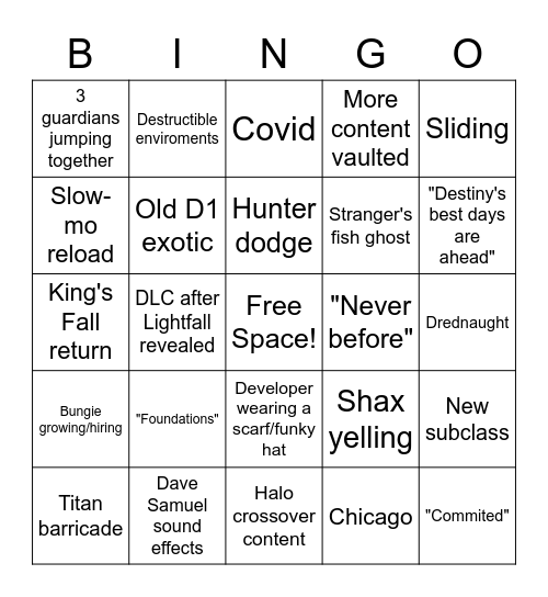 Witch Queen Reveal Stream Bingo Card