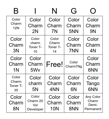 Wella Color Charm Bingo Card