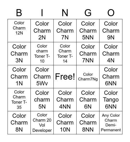 Wella Color Charm Bingo Card