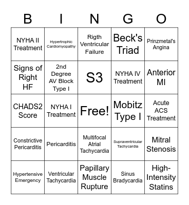 Cardio Bingo Card