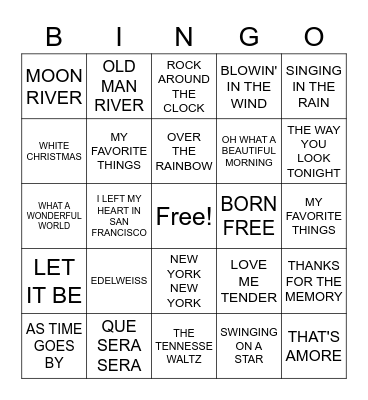 ICONIC SONGS Bingo Card