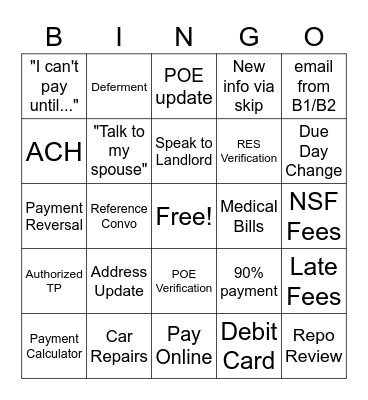 Account Management Bingo Card