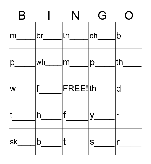 -an, -in, -en, -un Phonics Bingo! Bingo Card