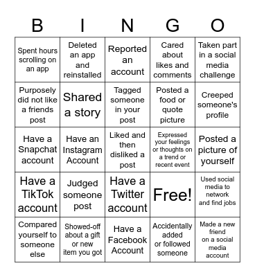 Social Media Bingo Card