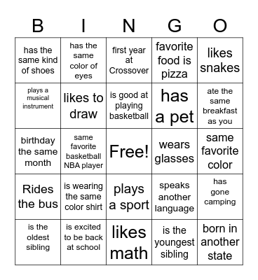 Crossover Mission Bingo Card