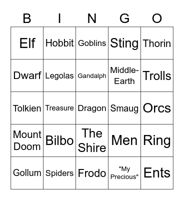 Happy Birthday Hobbits Bingo Card