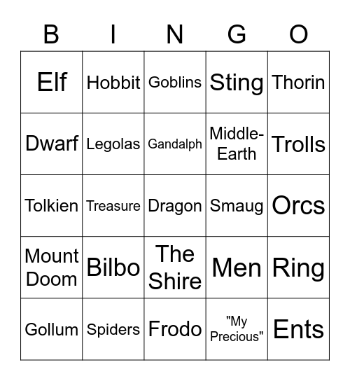 Happy Birthday Hobbits Bingo Card