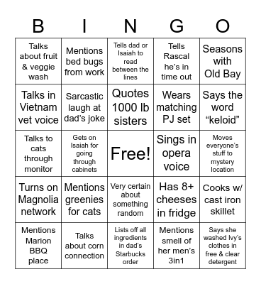 Sarah Bingo Card