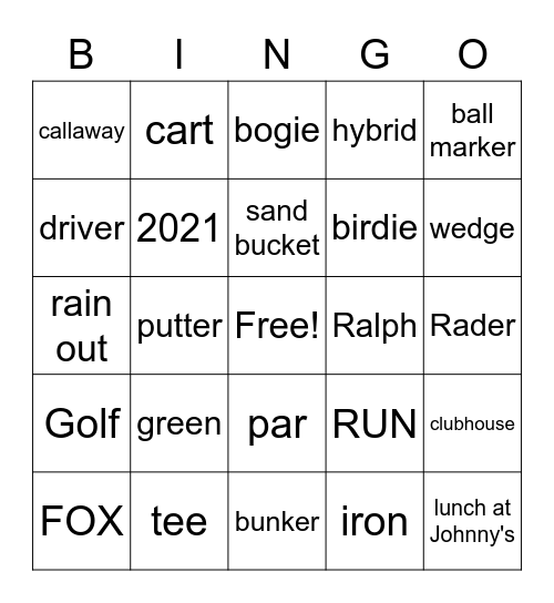 Ralph Rader Golf League Bingo Card