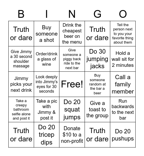 Jimmy's Birthday Bingo!!!!!!!!Lo Bingo Card