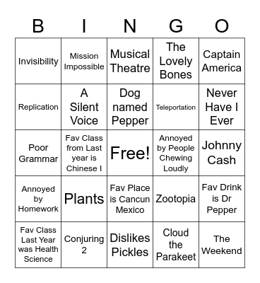 8th Bingo Card