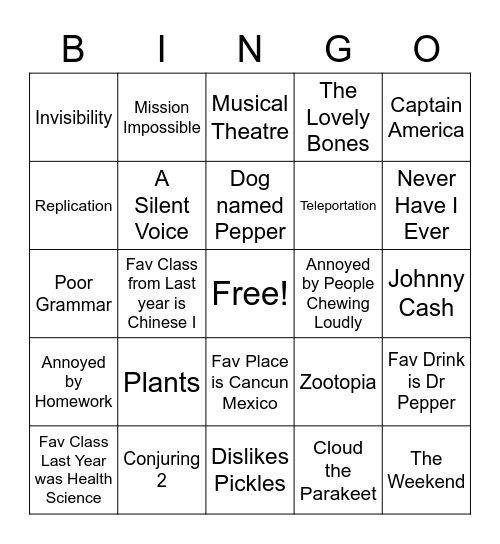 8th Bingo Card