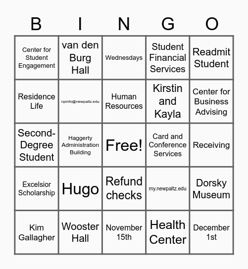 Welcome Center Review! Bingo Card