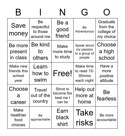 What are your aspirations? Bingo Card