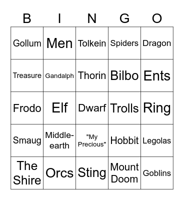 Happy Birthday Hobbits Bingo Card