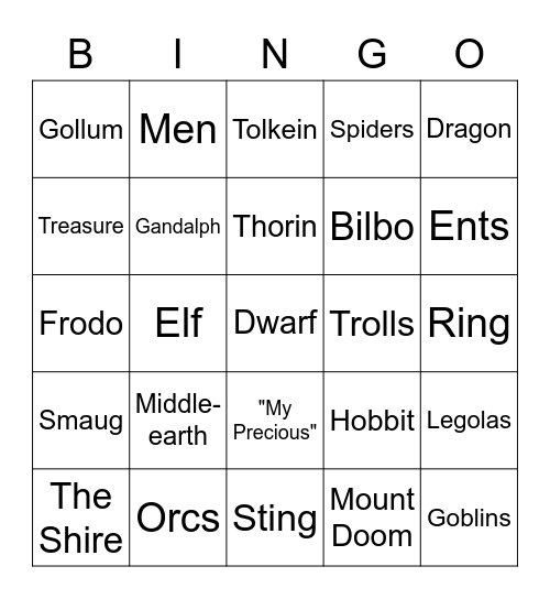 Happy Birthday Hobbits Bingo Card