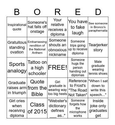Graduation Bingo Card