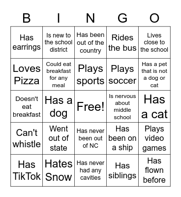 Get To Know You Bingo Card