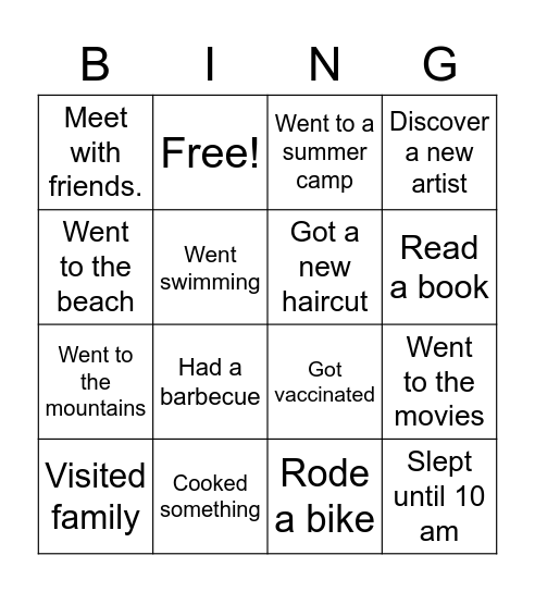 Welcome 7th graders Bingo Card