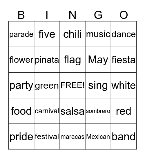 Cinco de Mayo Bingo Card