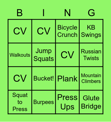 Workout of the Day Bingo Card