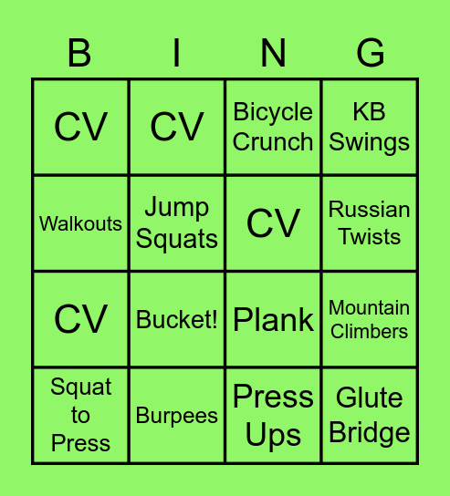 Workout of the Day Bingo Card