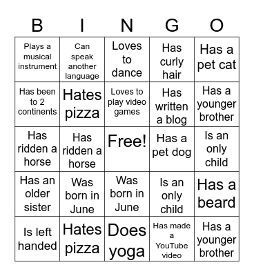 Commuter Bingo Card
