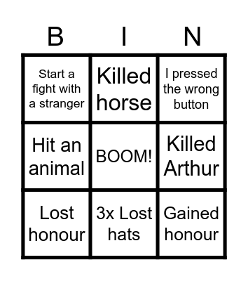 Red Dead Redemption 2 Bingo Card