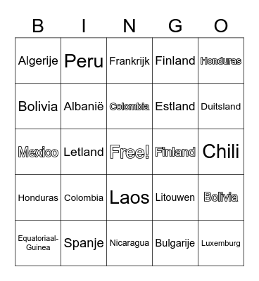 Spaanstalige landen Bingo Card