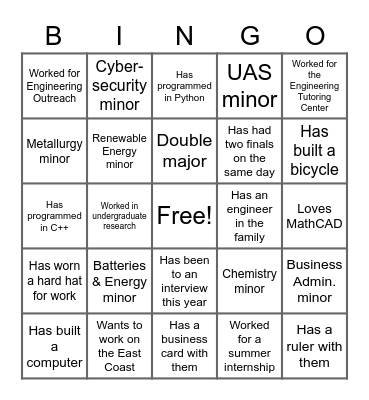 ENGR 301 Networking BINGO! Bingo Card