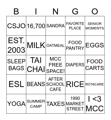 Volunteer Appreciate Day Bingo Card