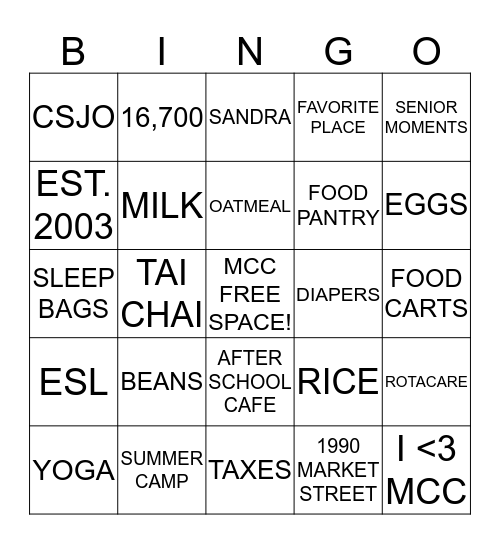 Volunteer Appreciate Day Bingo Card