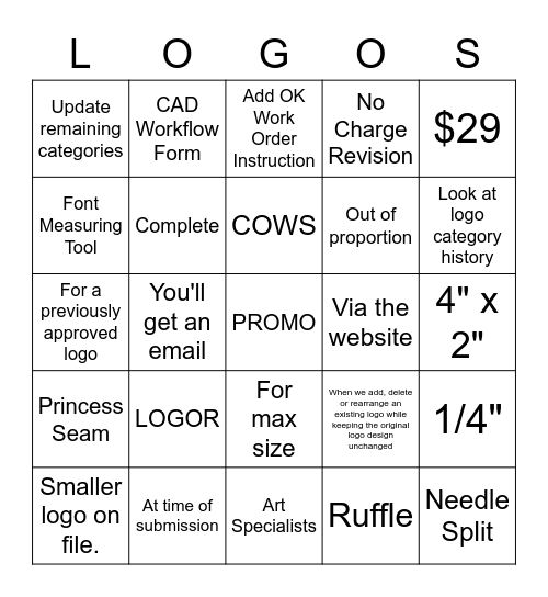 LOGOS Bingo Card