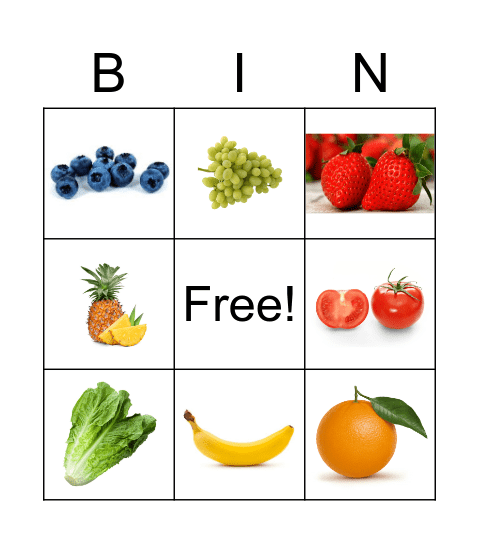 Fruits and veggies Bingo Card