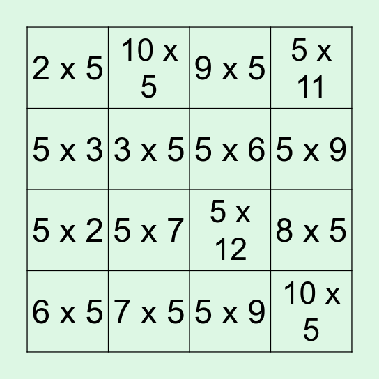 5 Bingo Card