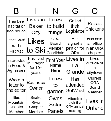 ORA Bingo Card