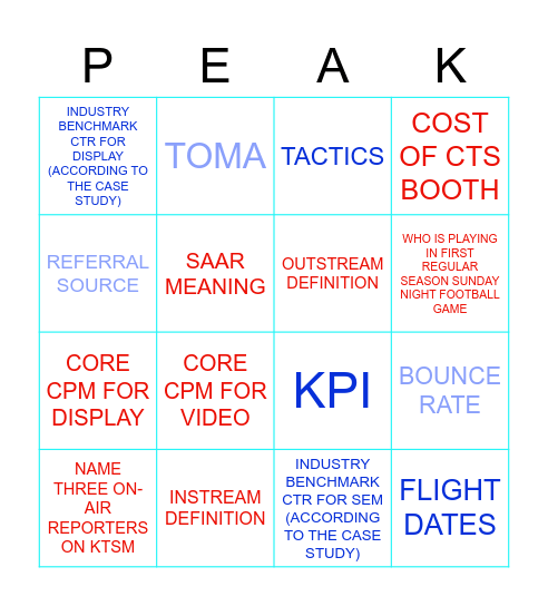 PEAK BINGO Card